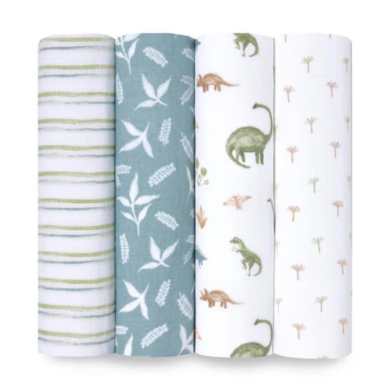 Aden + Anais essentials 嬰兒棉紗包巾 4pcs - Dino Jungle