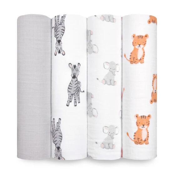 Aden + Anais essentials 嬰兒棉紗包巾 4pcs - Safari Babies
