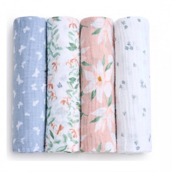 Aden + Anais essentials 嬰兒棉紗包巾 4pcs - Butterfly Garden
