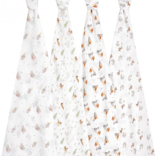 Aden + Anais essentials 嬰兒棉紗包巾 4pcs - Disney + Friends