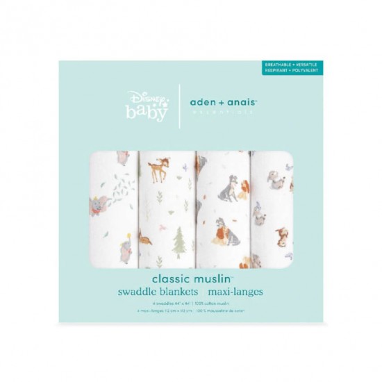 Aden + Anais essentials 嬰兒棉紗包巾 4pcs - Disney + Friends