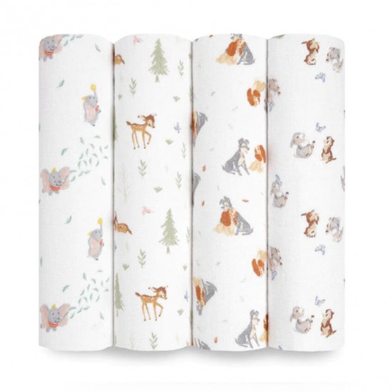 Aden + Anais essentials 嬰兒棉紗包巾 4pcs - Disney + Friends