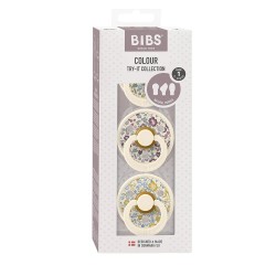 BIBS Liberty - TRY-IT 圓形/ 扁咀/ 拇指形 乳膠玩咀 (象牙碎花) 0-6m 三件裝 - (81344)