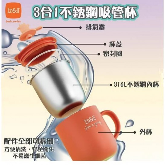 b&h不銹鋼三合一保溫杯連蓋和吸管 - 粉桃色