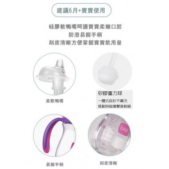 b&h TRITAN 鴨嘴360度防漏雙柄兒童學習杯 240 ML - 紫色