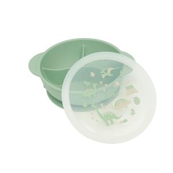 Combi 鉑金矽膠分隔吸盘餐碗 - 活潑恐龍