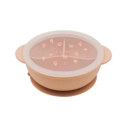 Combi 鉑金矽膠分隔吸盘餐碗 - 粉紅奶油