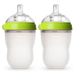 Comotomo 軟身衛生矽膠奶樽 250 ml - 綠色 (兩支裝)