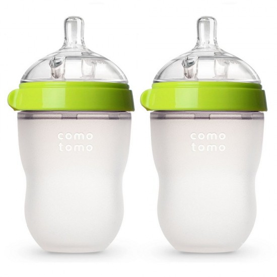 Comotomo 軟身衛生矽膠奶樽 250 ml - 綠色 (兩支裝)