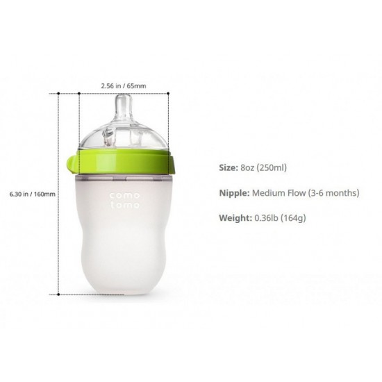 Comotomo 軟身衛生矽膠奶樽 250 ml - 綠色 (兩支裝)