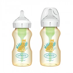 Dr Brown's Options+ 仿母乳排氣闊口奶樽 - 小豹印花 PPSU 9oz 兩個裝