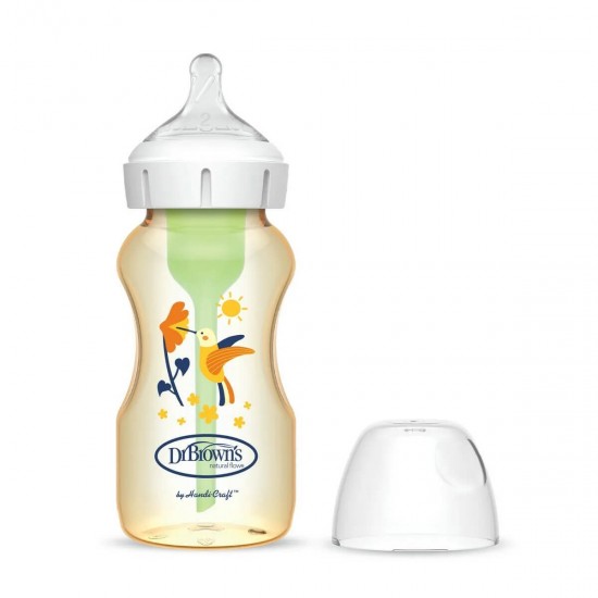 Dr Brown's Options+ 仿母乳排氣闊口奶樽 - 蜂鳥印花 PPSU 9oz