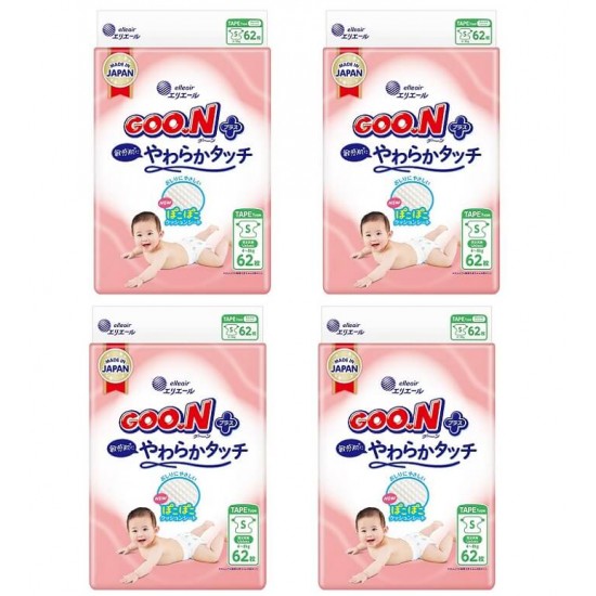 Goon 大王柔觸肌嬰兒紙尿片 細碼 (S) - 62片 x 4 packs