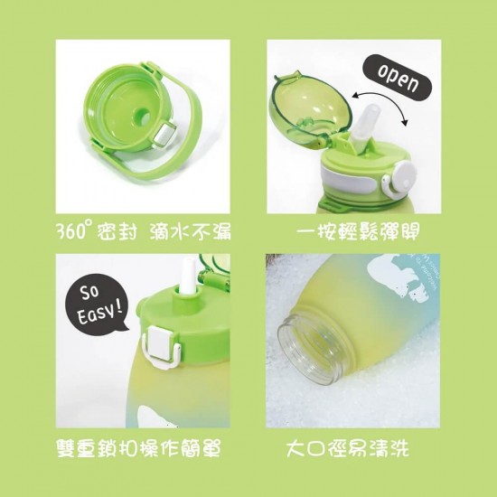 KuKu Duckbill 彈蓋提把鎖扣漸變水壺 600ml - 青綠