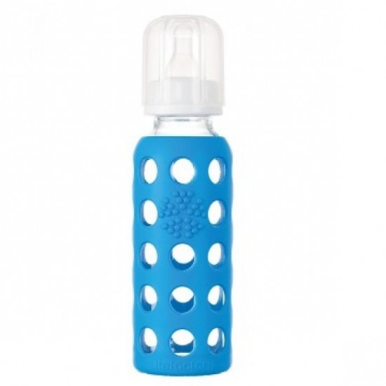 Lifefactory 標準口徑玻璃奶瓶 250 ml - 藍