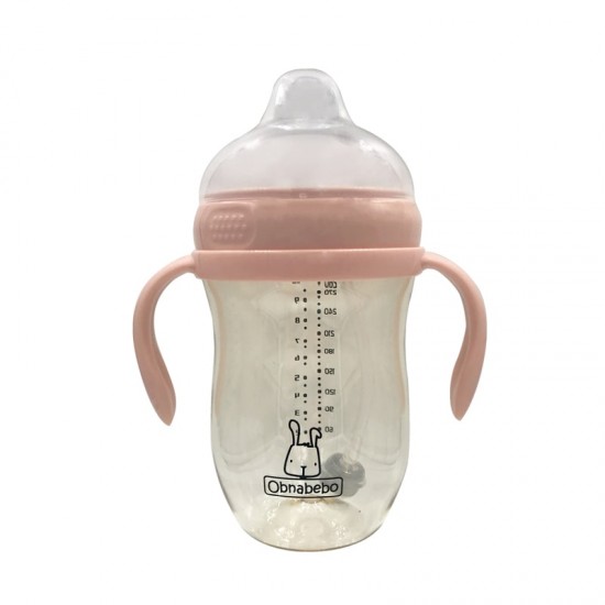 Obnabebo PPSU 吸管式奶瓶附手柄 280ml - 粉紅