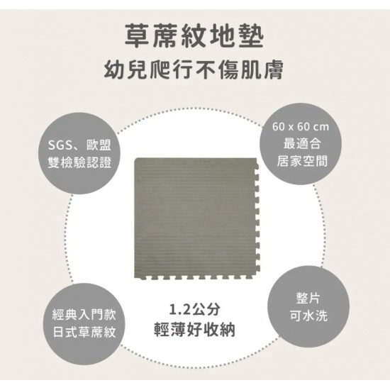 Pato Pato 巧拼地墊 60 x 60 x 1.2 cm x 9片- 草蓆紋地墊 石墨灰