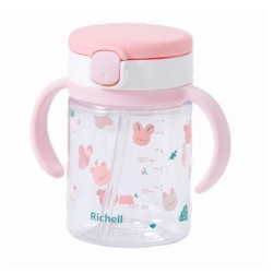 Richell aqulea 吸管杯 200ml - 粉兔森林