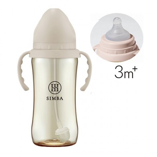 Simba 蘊蜜鉑金 PPSU寬口吸管把手防脹氣奶瓶 360ml - 杏茶