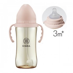 Simba 蘊蜜鉑金 PPSU寬口吸管把手防脹氣奶瓶 360ml - 栗粉